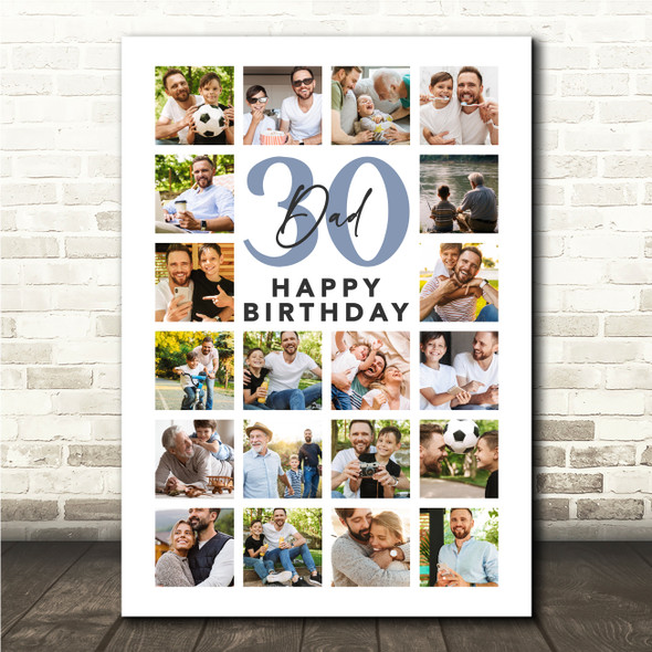 Photo Collage 30th Birthday Personalised Gift For Dad 20-Photo Print Or Canvas