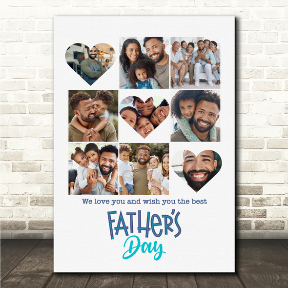 Photo Collage Father's Day Personalised Gift 9-Photo 3 Hearts Print Or Canvas