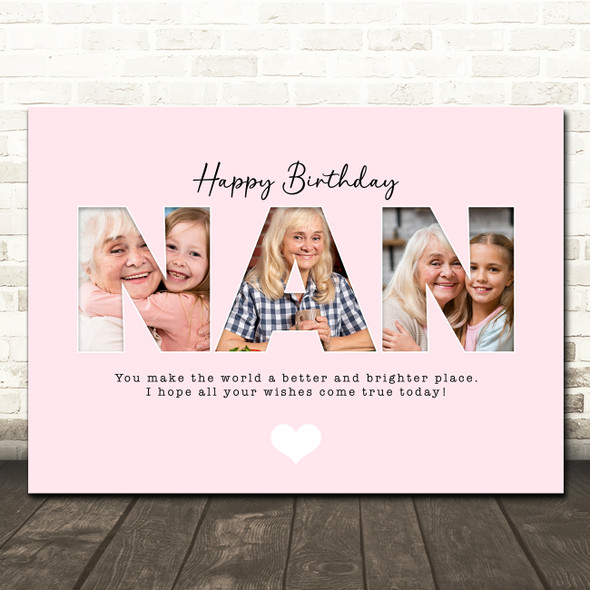 Photo Collage Pink 3-Photo Birthday Personalised Gift For Nan Print Or Canvas Photo Collage Pink 3-Photo Birthday Personalised Gift For Nan Print Or Canvas