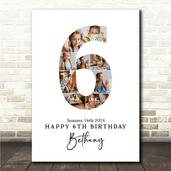 Photo Collage 10-Photo 6th Birthday Personalised Gift Print Or Canvas
