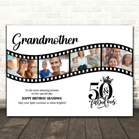 Photo Collage 50th Birthday Gift For Grandmother 4-Photo Film Print Or Canvas