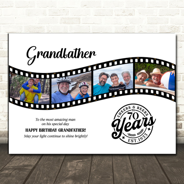 Photo Collage 70th Birthday Gift For Grandfather 4-Photo Film Print Or Canvas