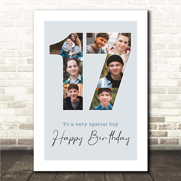 Photo Collage 7-Photo 17th Birthday Custom Gift For Boys Blue Print Or Canvas
