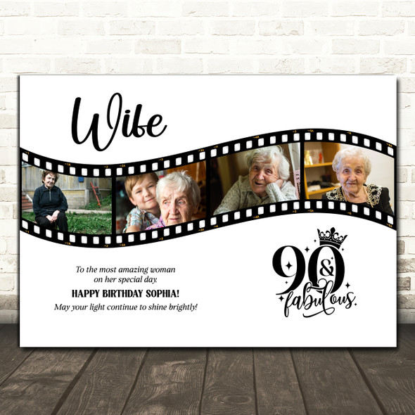 Photo Collage 90th Birthday Gift For Wife 4-Photo Camera Film Print Or Canvas
