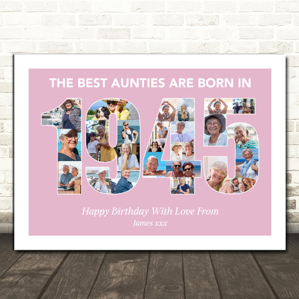 Photo Collage Pink Birthday Gift For Aunty 25-Photo Year 1945 Print Or Canvas