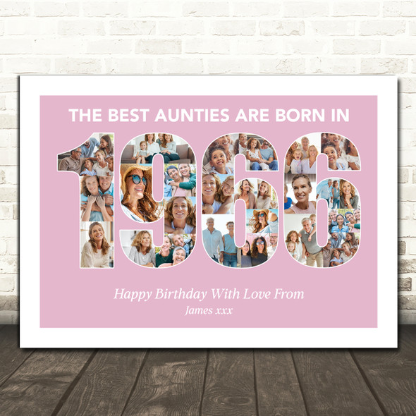 Photo Collage Pink Birthday Gift For Aunty 25-Photo Year 1966 Print Or Canvas