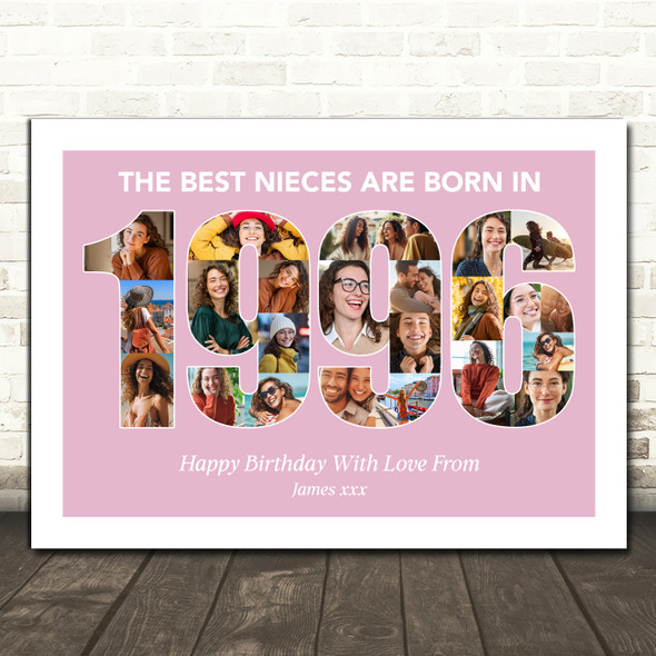 Photo Collage Pink Birthday Gift For Niece 23-Photo Year 1996 Print Or Canvas