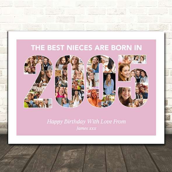 Photo Collage Pink Birthday Gift For Niece 33-Photo Year 2005 Print Or Canvas