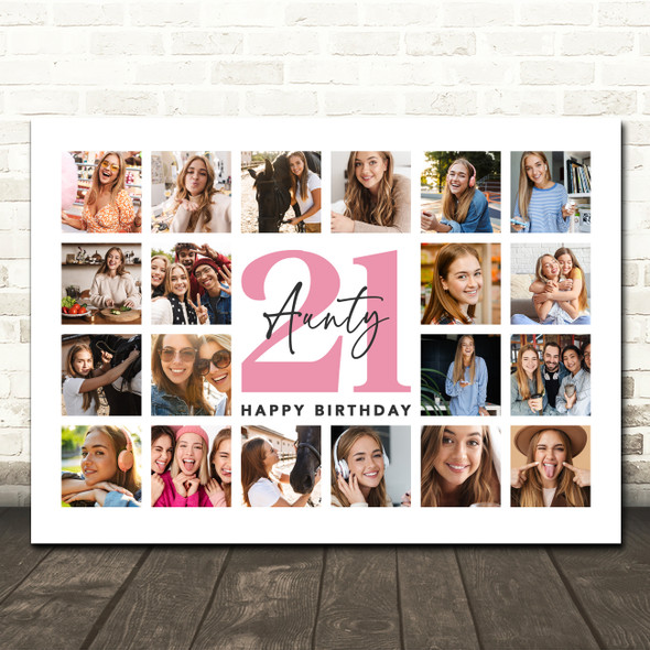 Photo Collage 21st Birthday Gift For Aunty 20-Photo Landscape Print Or Canvas