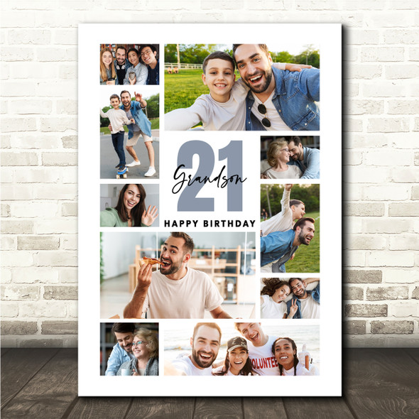Photo Collage 21st Birthday Custom Gift For Grandson 10-Photo Print Or Canvas
