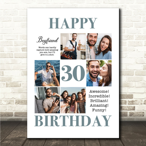 Photo Collage 30th Birthday Custom Gift For Boyfriend 6-Photo Print Or Canvas