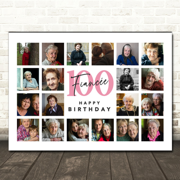 Photo Collage 100th Birthday Custom Gift For Fiancée 20-Photo Print Or Canvas