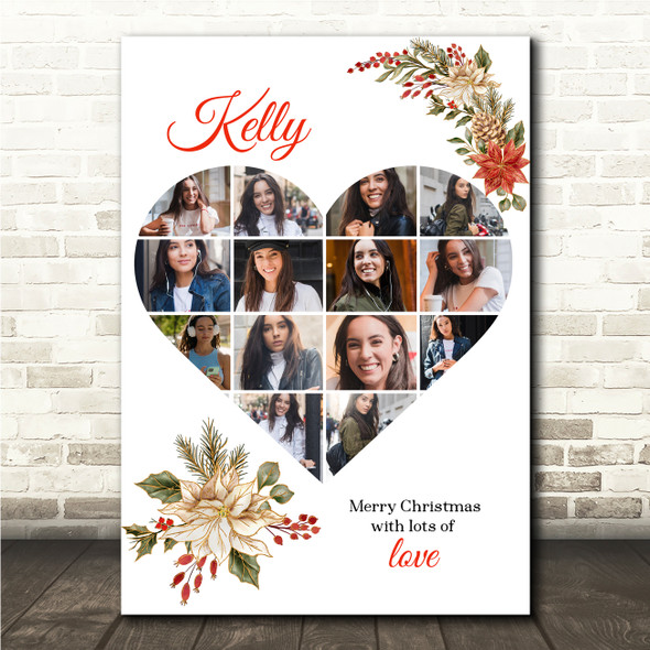 Photo Collage Christmas Gift For Anyone 14-Photo Heart Floral Print Or Canvas