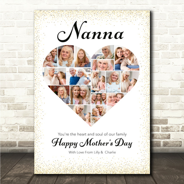 Photo Collage Gift For Nanna Mother's Day 17-Photo Gold Dots Print Or Canvas