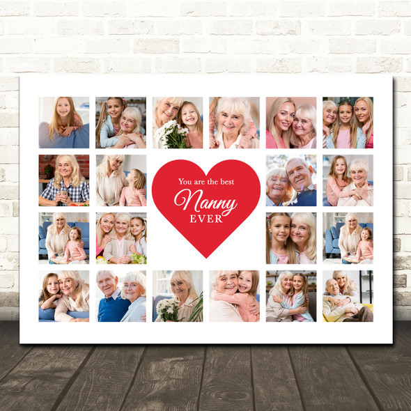 Photo Collage Gift For Nanny Mother's Day 20-Photo Red Heart Print Or Canvas