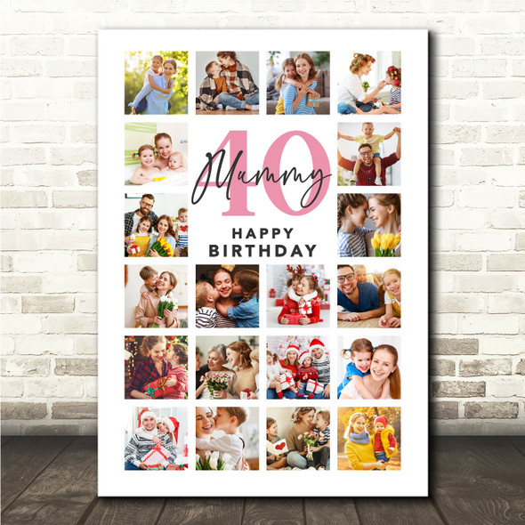 Photo Collage 40th Birthday Gift For Mummy 20-Photo Portrait Print Or Canvas