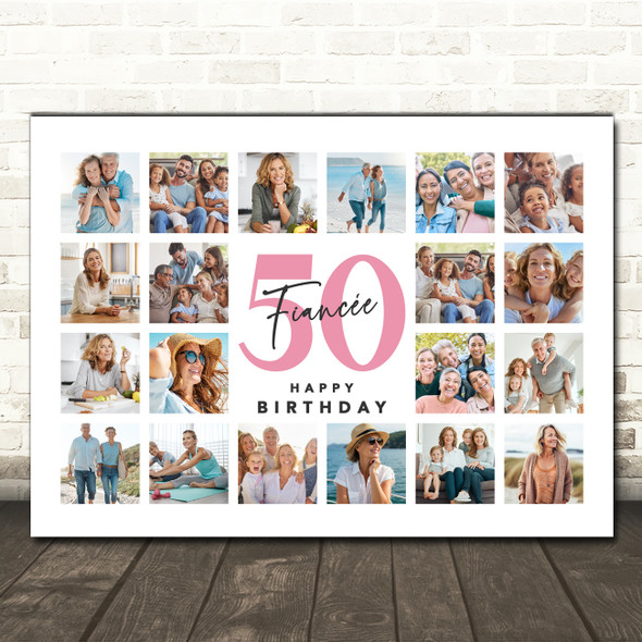 Photo Collage 50th Birthday Custom Gift For Fiancée 20-Photo Print Or Canvas