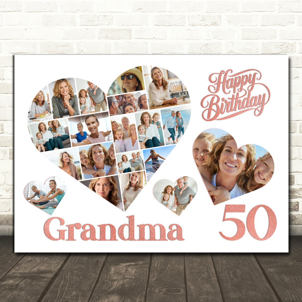 Photo Collage 50th Birthday Gift For Grandma 20-Photo Hearts Print Or Canvas
