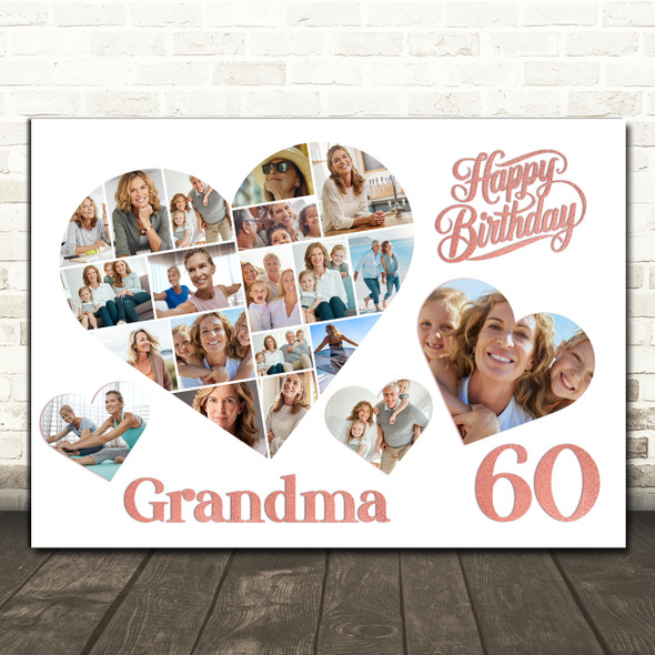 Photo Collage 60th Birthday Gift For Grandma 20-Photo Hearts Print Or Canvas