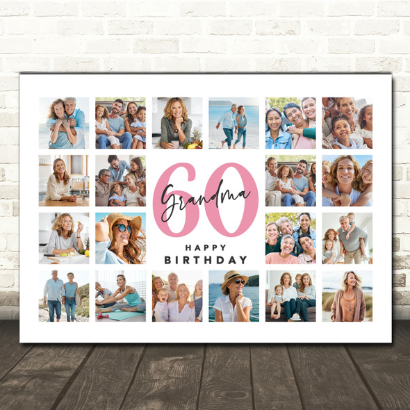Photo Collage 60th Birthday Custom Gift For Grandma 20-Photo Print Or Canvas