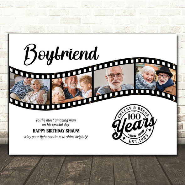 Photo Collage 100th Birthday Gift For Boyfriend 4-Photo Film Print Or Canvas