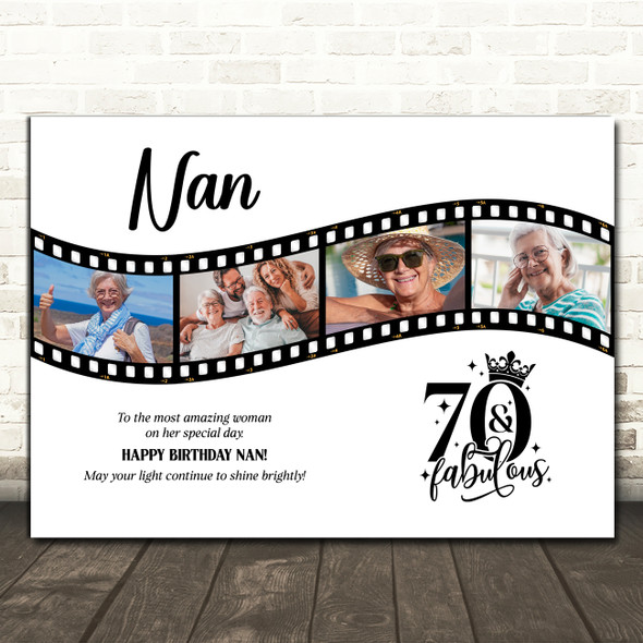 Photo Collage 70th Birthday Gift For Nan 4-Photo Camera Film Print Or Canvas