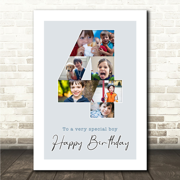 Photo Collage 7-Photo 4th Birthday Custom Gift For Boys Blue Print Or Canvas