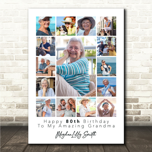Photo Collage 80th Birthday Custom Gift For Grandma 15-Photo Print Or Canvas