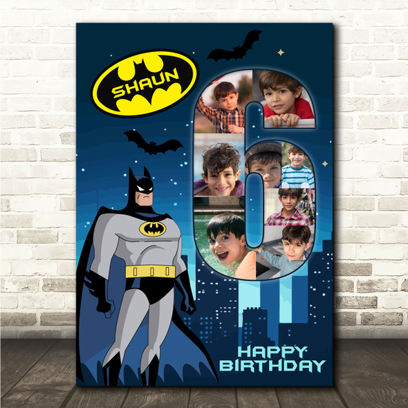 Photo Collage 8-Photo 6th Birthday Gift For Kids Boys Batman Print Or Canvas