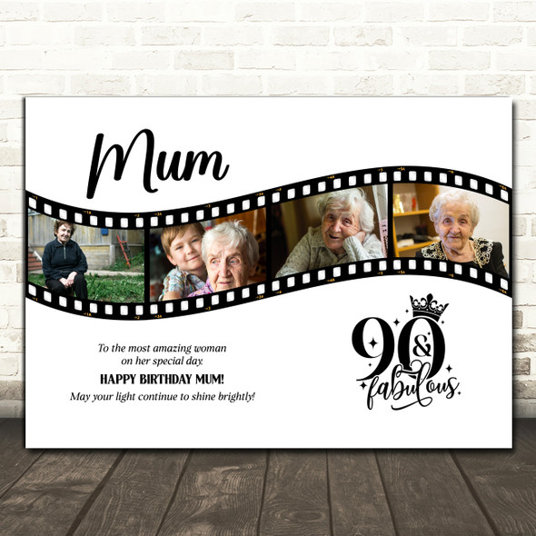 Photo Collage 90th Birthday Gift For Mum 4-Photo Camera Film Print Or Canvas