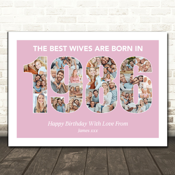 Photo Collage Pink Birthday Gift For Wife 23-Photo Year 1986 Print Or Canvas