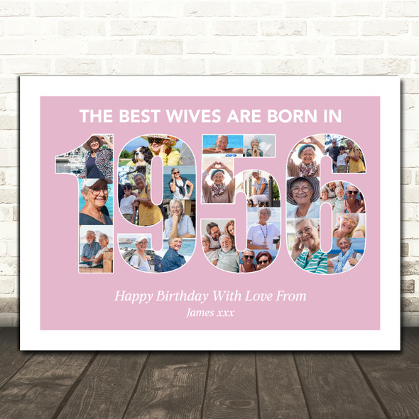 Photo Collage Pink Birthday Gift For Wife 24-Photo Year 1956 Print Or Canvas