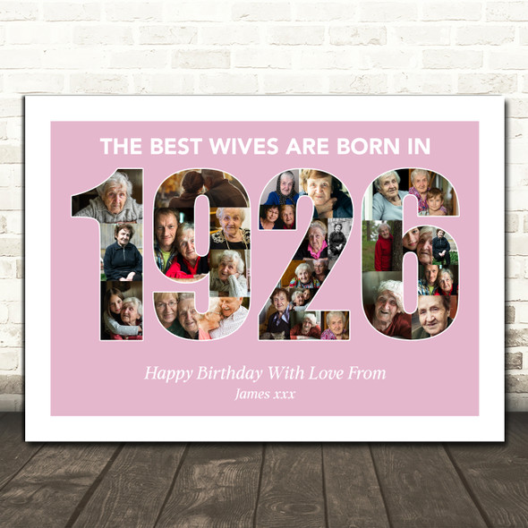 Photo Collage Pink Birthday Gift For Wife 27-Photo Year 1926 Print Or Canvas