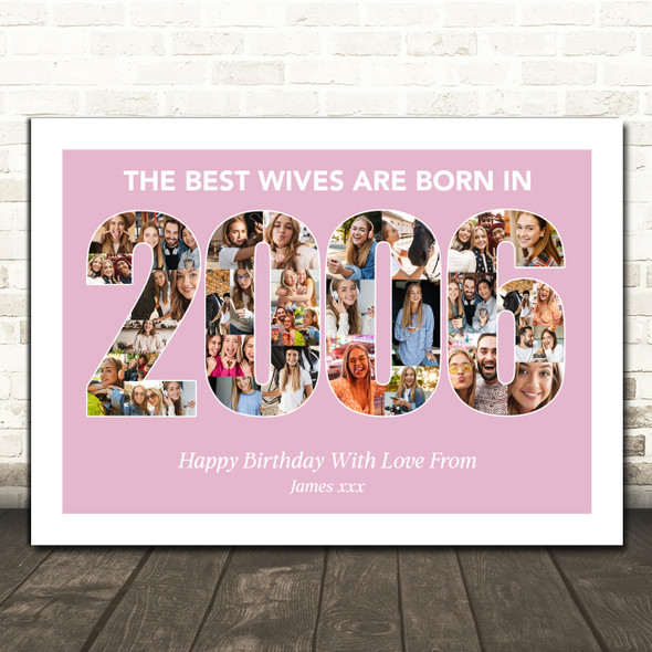 Photo Collage Pink Birthday Gift For Wife 34-Photo Year 2006 Print Or Canvas