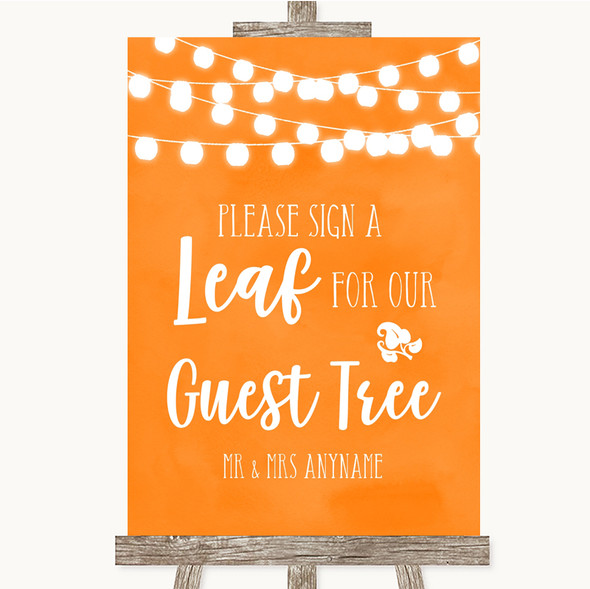 Orange Watercolour Lights Guest Tree Leaf Personalised Wedding Sign