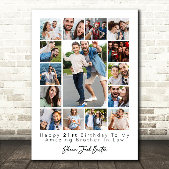 Photo Collage 21st Birthday Gift For Brother-In-Law 15-Photo Print Or Canvas