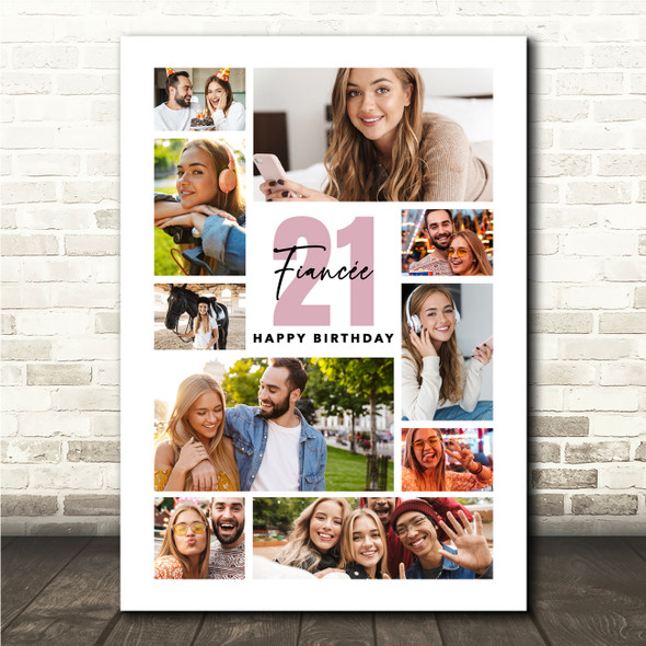 Photo Collage 21st Birthday Custom Gift For Fiancée 10-Photo Print Or Canvas
