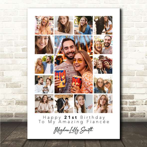Photo Collage 21st Birthday Custom Gift For Fiancée 15-Photo Print Or Canvas