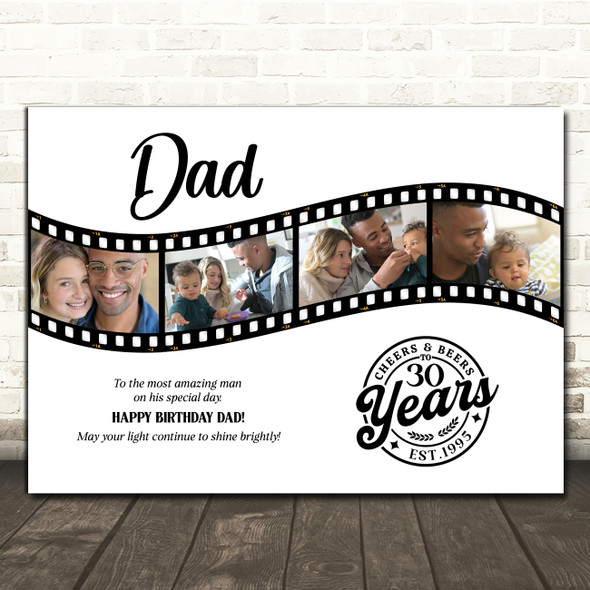 Photo Collage 30th Birthday Gift For Dad 4-Photo Camera Film Print Or Canvas