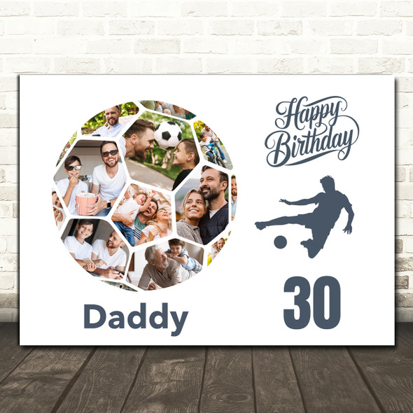 Photo Collage 30th Birthday Gift For Daddy 14-Photo Football Print Or Canvas