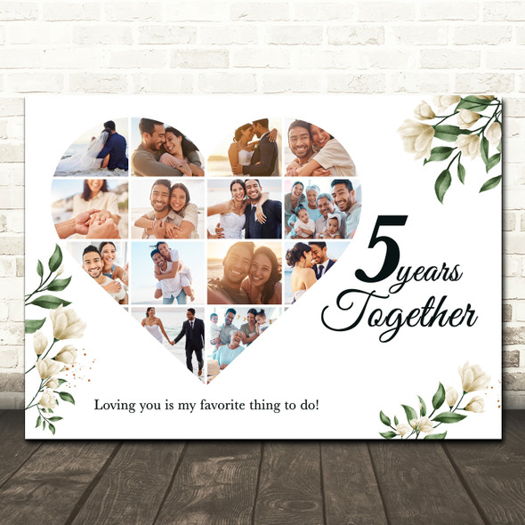Photo Collage Wedding Anniversary Gift 14-Photo White Floral Print Or Canvas