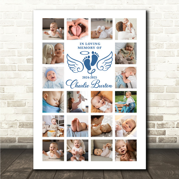Photo Collage Kids Memorial Custom Gift 20-Photo Blue Wings Print Or Canvas