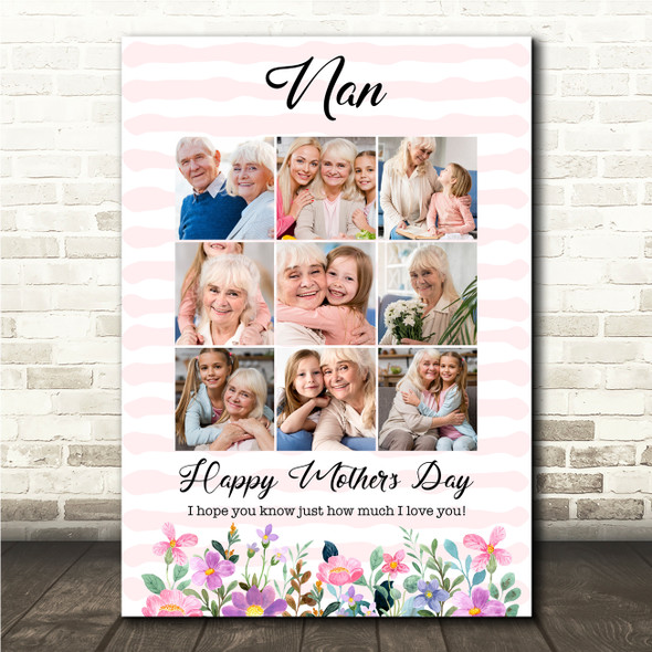 Photo Collage Gift For Nan Mother's Day 9-Photo Pink Floral Print Or Canvas