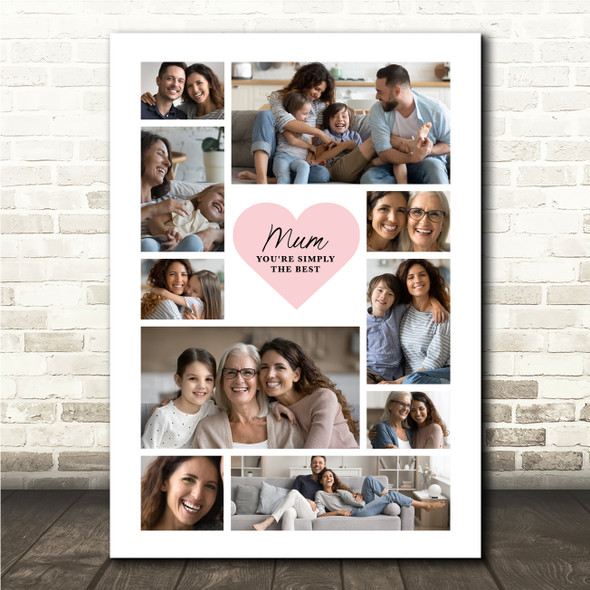 Photo Collage Mother's Day Gift For Mum 10-Photo Pink Heart Print Or Canvas