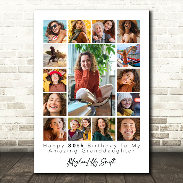 Photo Collage 30th Birthday Gift For Granddaughter 15-Photo Print Or Canvas