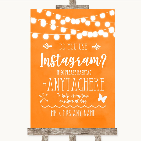 Orange Watercolour Lights Instagram Photo Sharing Personalised Wedding Sign