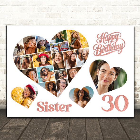 Photo Collage 30th Birthday Gift For Sister 20-Photo Hearts Print Or Canvas Photo Collage 30th Birthday Gift For Sister 20-Photo Hearts Print Or Canvas