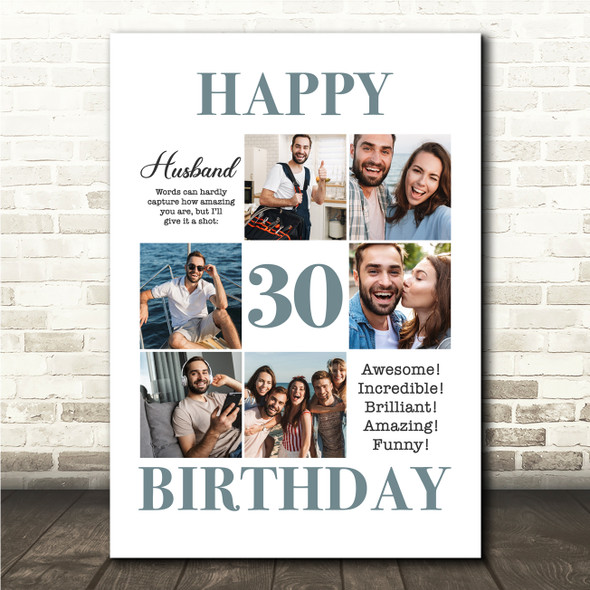 Photo Collage 30th Birthday Custom Gift For Husband 6-Photo Print Or Canvas