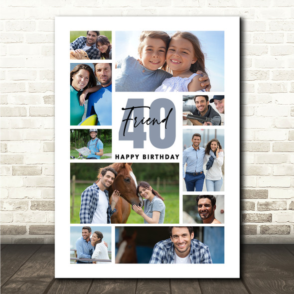 Photo Collage 40th Birthday Custom Gift For Friend 10-Photo Print Or Canvas