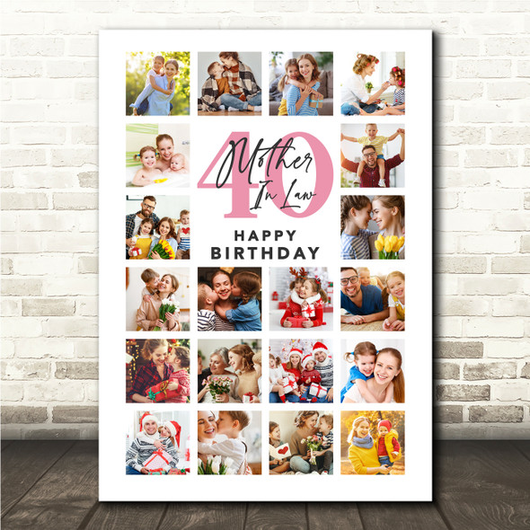 Photo Collage 40th Birthday Gift For Mother-In-Law 20-Photo Print Or Canvas